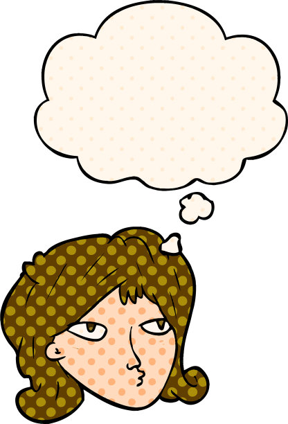 漫画书中的卡通女人和思想泡泡图片下载