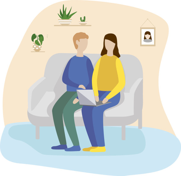 年轻的男人和女人正坐在沙发上图片下载