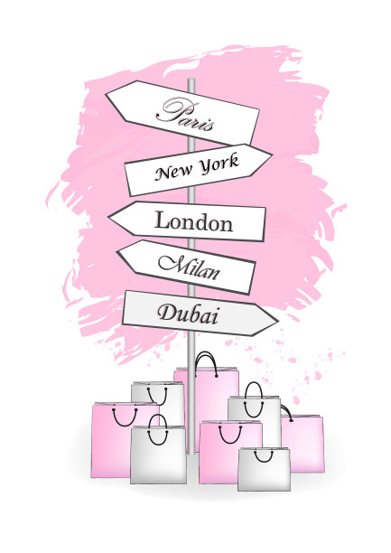 粉色的路标，白色的孤立的购物城市图片下载