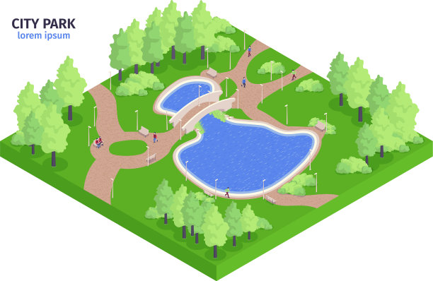 城市公园的等距构图图片下载