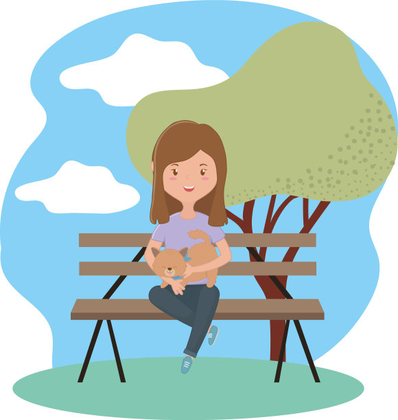 女孩与猫卡通设计图片下载