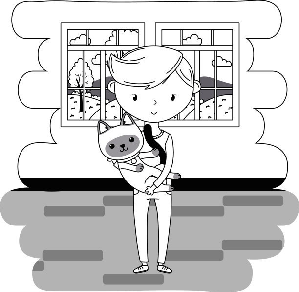 男孩与猫卡通设计图片下载