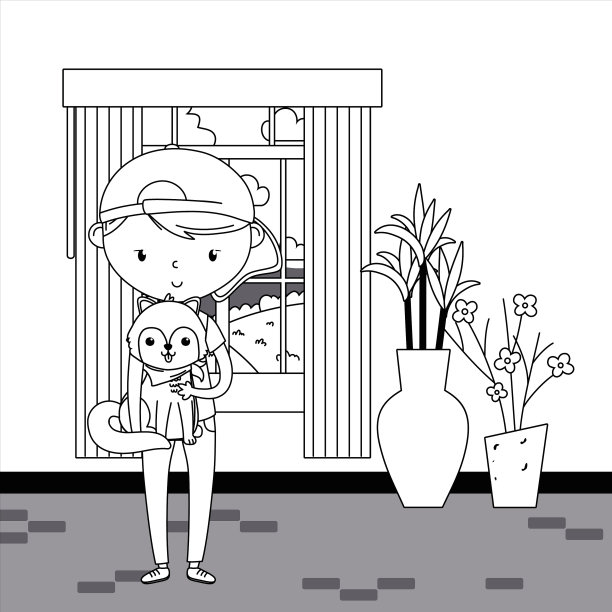 男孩和狗的卡通设计图片下载