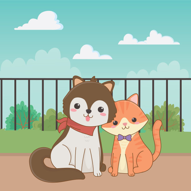 猫和狗的卡通设计图片下载
