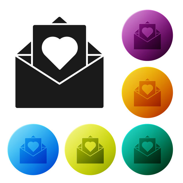 黑色信封与情人节心形图标隔离图片下载