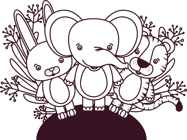 设置可爱的动物与树枝和树叶图片下载