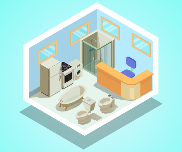 浴室设备概念横幅等距风格图片下载