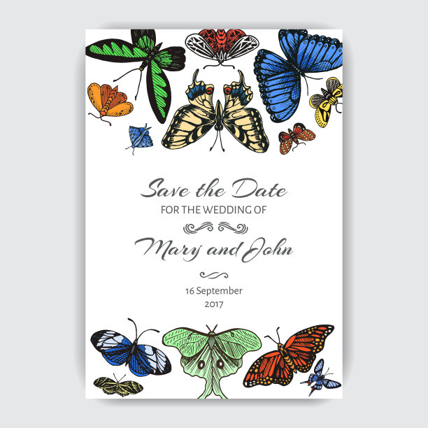 手绘素描婚礼蝴蝶图片下载