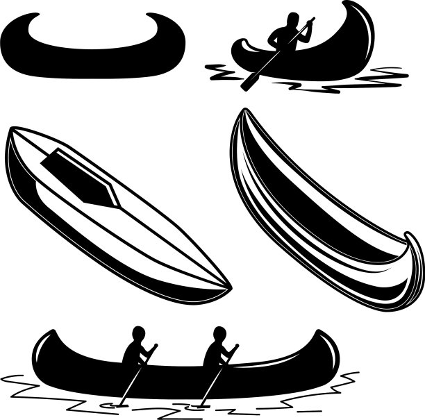 一套独木舟图标设计元素的标志标签图片下载