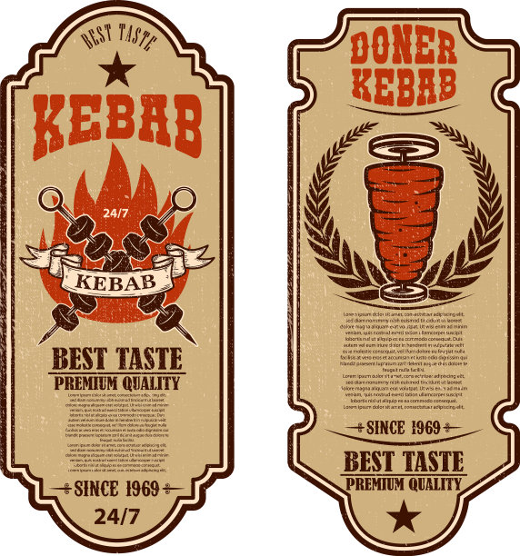 套复古doner kebab传单模板设计图片下载