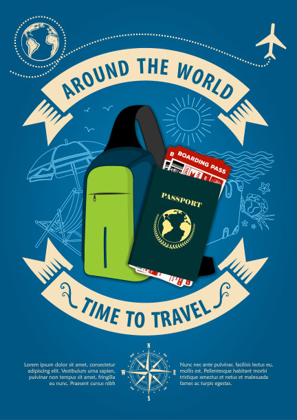 旅行横幅或海报的时间与旅行袋图片下载