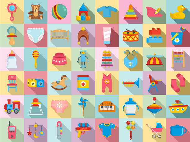 婴儿物品图标设置扁平化风格图片下载