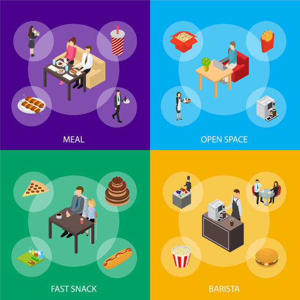 餐厅，咖啡馆或酒吧和人的3d横幅设置图片下载