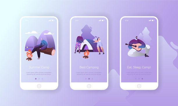 夏季自然露营徒步字符移动应用程序集图片下载