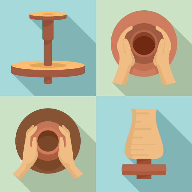 陶工车轮图标设置平面风格图片下载