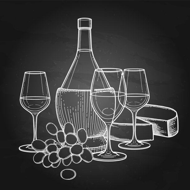 三杯水彩葡萄酒瓶图片下载