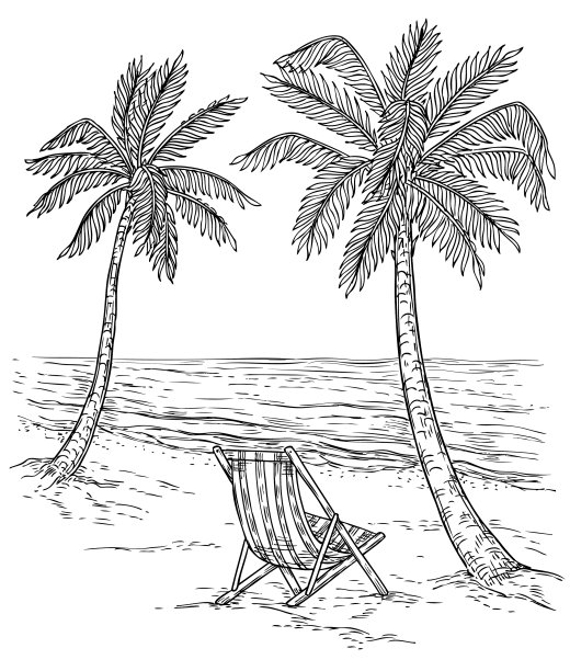 素描棕榈树景观热带棕榈滩图片下载