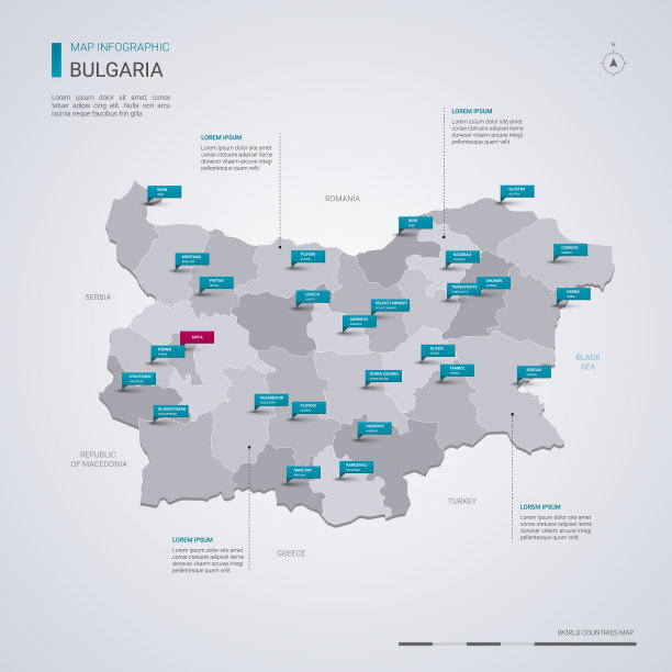 保加利亚地图与信息图表元素指针图片下载