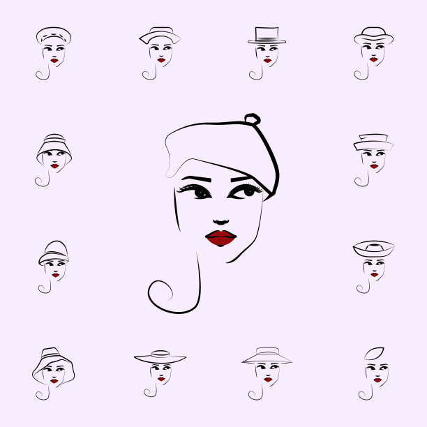 贝雷帽女孩图标帽子女孩图标通用集图片下载