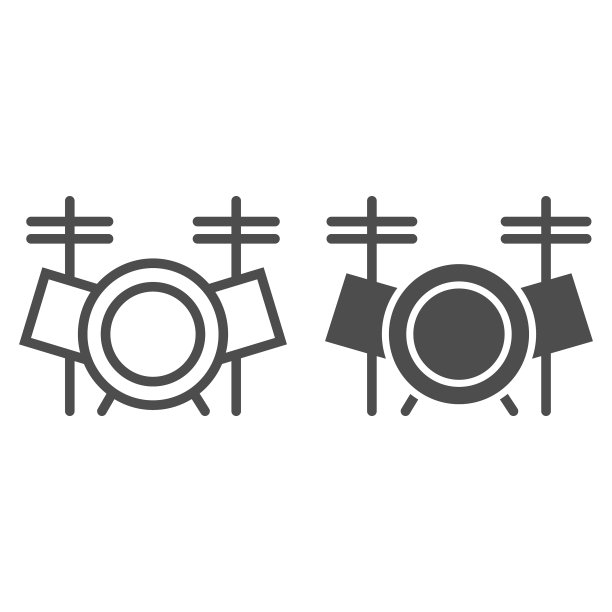 架子鼓线性及glyph图标，音乐和乐器图片下载
