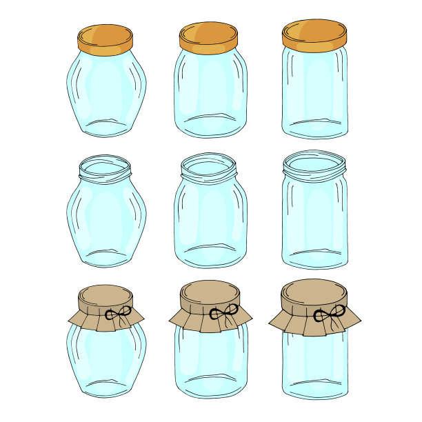 一套自制蔬菜的空玻璃罐图片下载