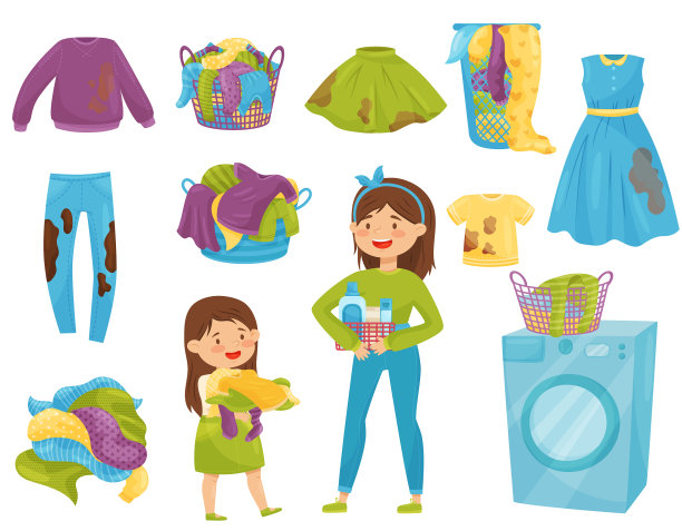 一套扁平的洗衣图标篮子图片下载