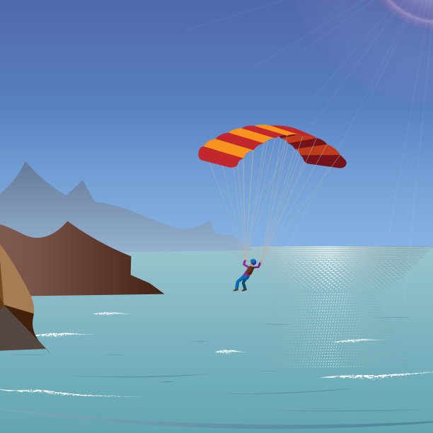 跳伞者飞越大海和山脉图片下载