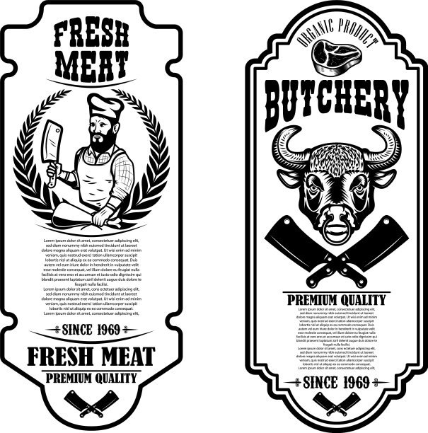 一套老式屠宰场和肉店传单图片下载