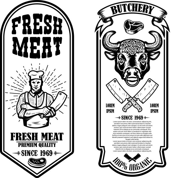 一套老式屠宰场和肉店传单图片下载