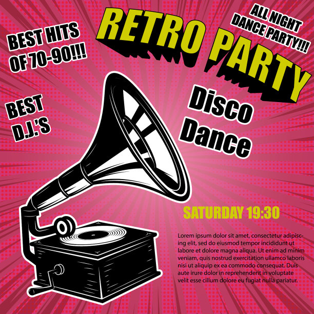 漫画风格的复古派对复古留声机图片下载