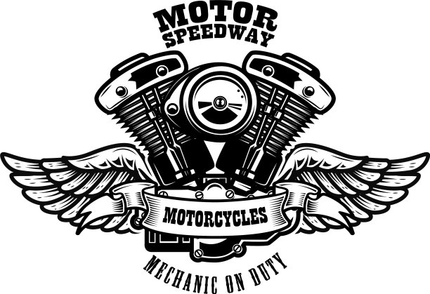 带翼摩托车马达的徽章模板图片下载