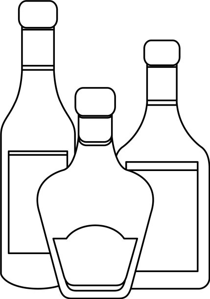 一套酒精饮料瓶子在黑色和白色图片下载