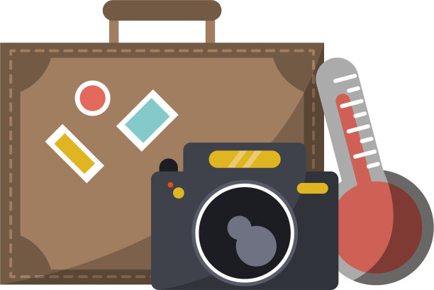 旅行箱、照相机和温度计图片下载