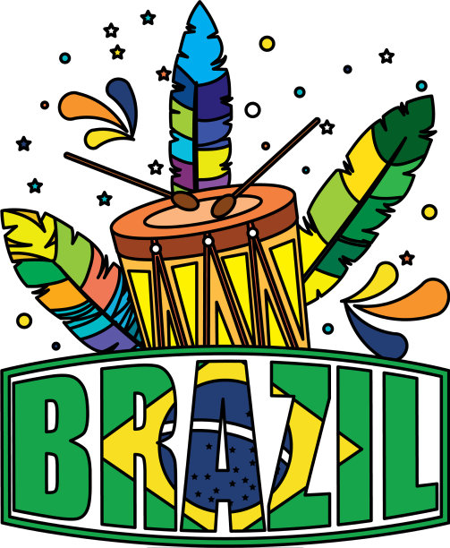 带有旗帜和鼓的巴西标签图片下载