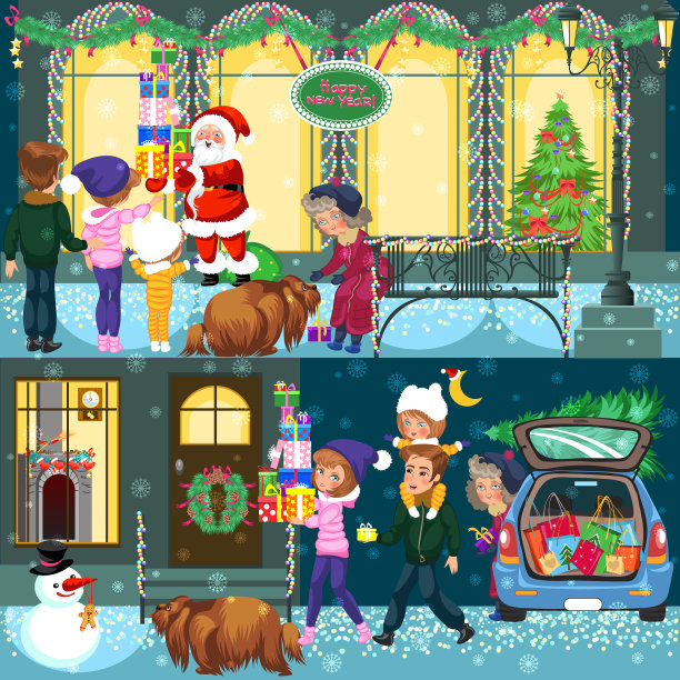 卡通两幅人们在购物的图片图片下载