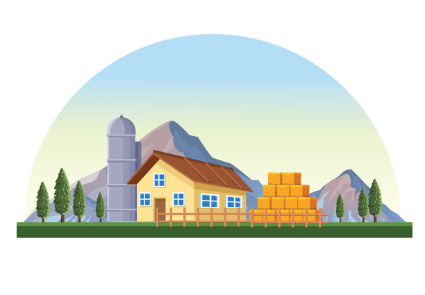 带谷仓景色的农场图片下载