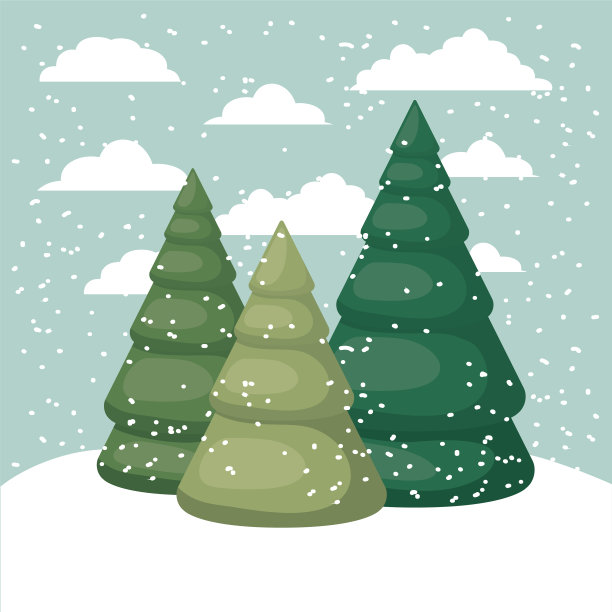 雪景与松树森林景色图片下载