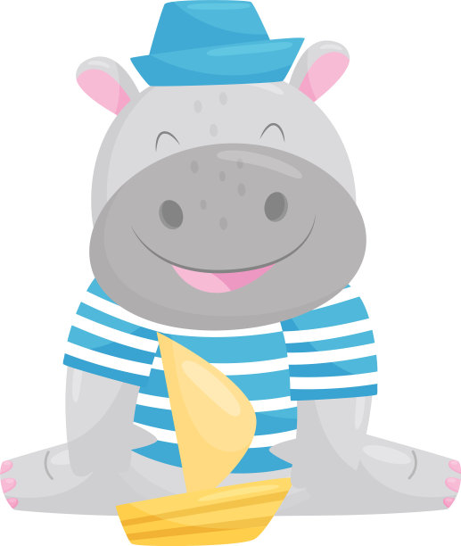 可爱的河马水手玩玩具船可爱图片下载