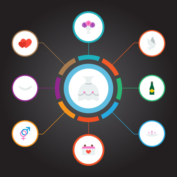 一套订婚图标与平面风格的符号图片下载