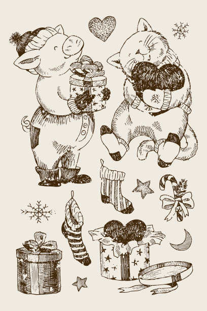 圣诞集熊兔和星星礼物图片下载