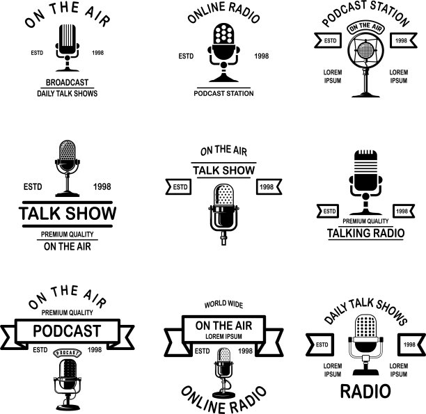 带有麦克风的播客电台标志图片下载