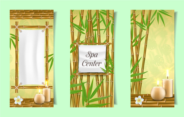Spa沙龙竹横幅设置逼真图片下载