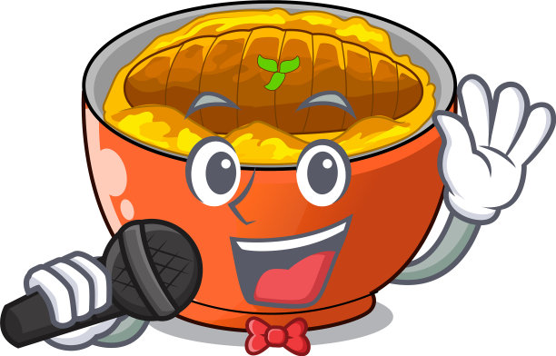 在卡通桌上唱着热腾腾的猪排图片下载