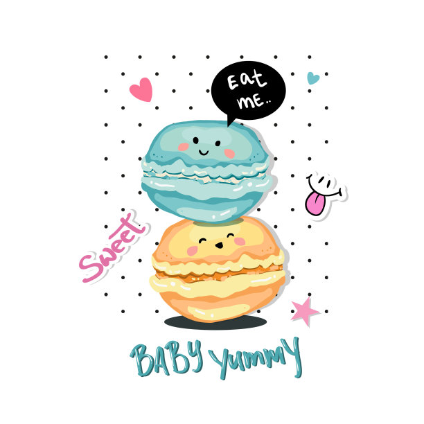 印刷标语和可爱的马卡龙图片下载