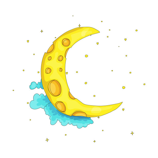 有趣的卡通黄色新月在云图片下载