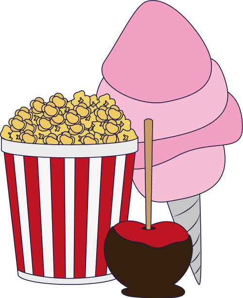 爆米花，糖，棉花和焦糖苹果蓝图片下载