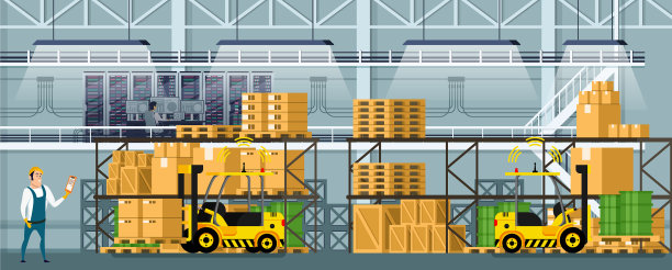 现代仓库室内空间，货物在架子上图片下载