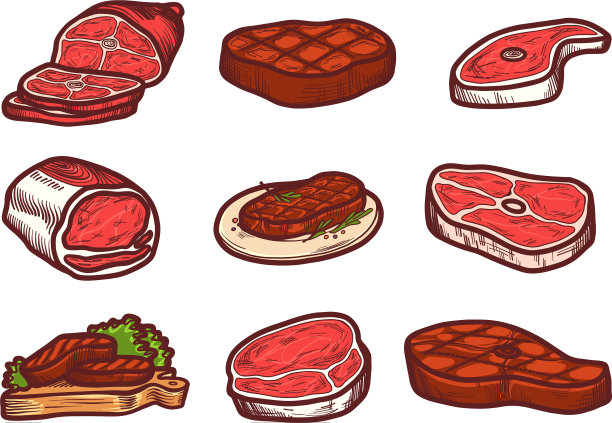 牛排图标集手绘风格图片下载