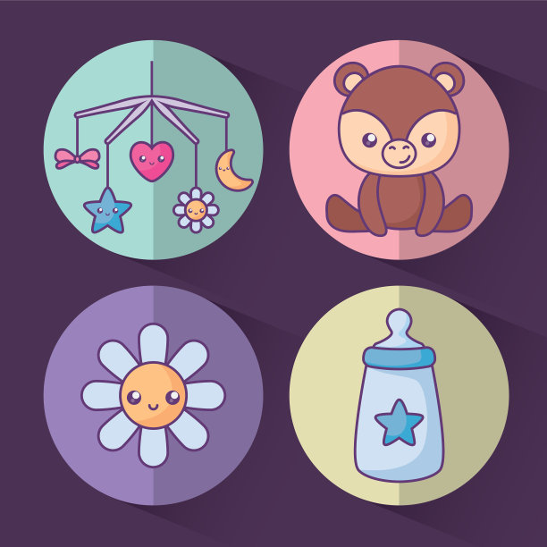 可爱的熊与花和物品的婴儿图片下载