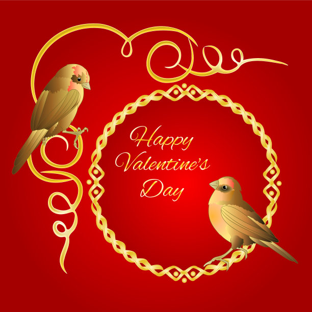 金色的小鸟和装饰品，情人图片下载